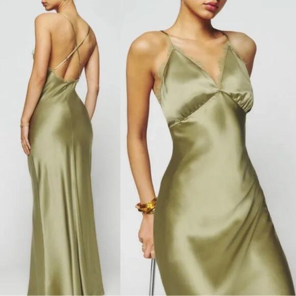 Reformation Dresses & Skirts - Reformation Maysen Silk Formal Maxi Dress Olive Oil Green NWT